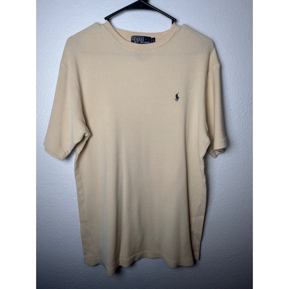 Polo Ralph Lauren Mens Cream Beige Waffle Knit Thermal T-Shirt Short Sleeve Med